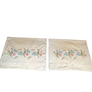 Vintage Butterfly Pillowcase Pair | Floral Cottagecore | Hand Embroidered Linen